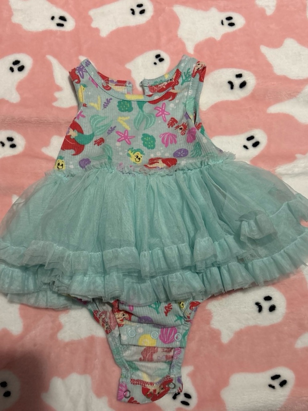 Disney Aqua Mermaid Tulle Dress Bodysuit with Multi-Color Print
